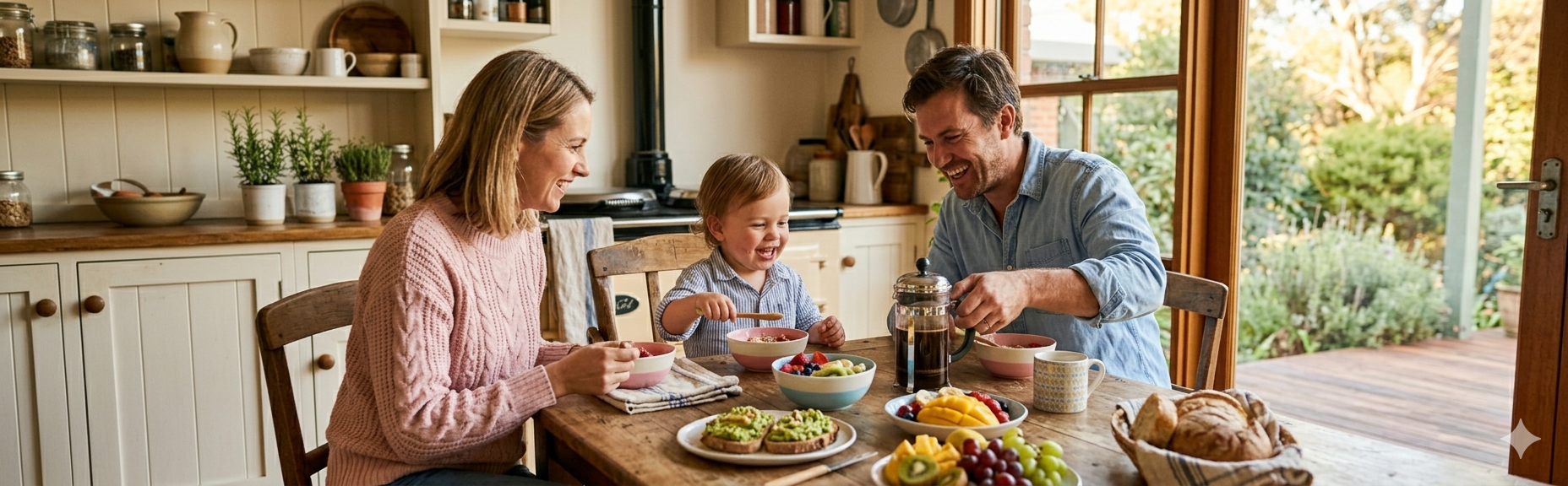 Australian family with toddler eating together — Harry & Rosie Toddler Meal Planner